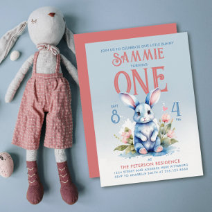 Invitation Joli garçon fille lapin floral aquarelle anniversa