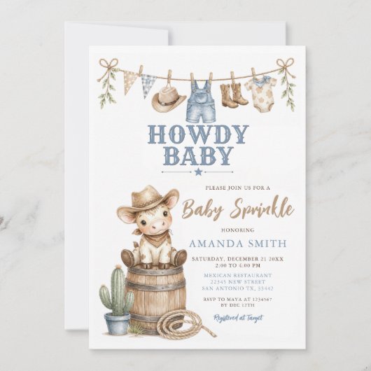 Invitation Joli Garçon Howdy Bébé Cow-Boy Bébé Sprinkle (Devant)