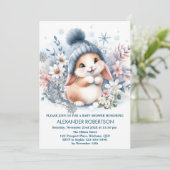 Invitation Joli garçon lapin thème forêt d'hiver aquarelle  (Debout devant)