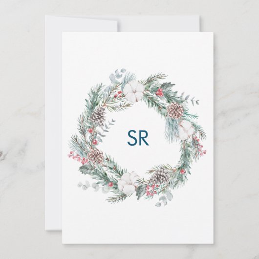 Invitation Joli garçon lapin thème forêt d'hiver aquarelle  (Dos)