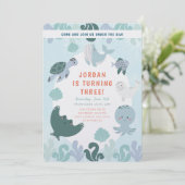 Invitation Joli Garçons Bleus Sous La Mer Aquarelle Anniversa (Debout devant)