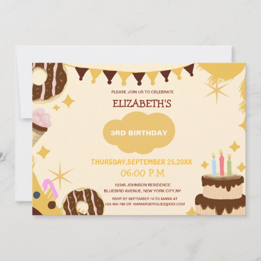 Invitation joli gâteau à gâteau de beigne glacé anniversaire (Devant)