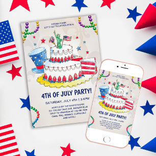 Invitation Joli Gâteau à la Crème Patriotique Fête du 4 Juill