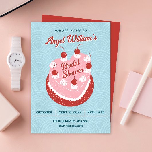 Invitation Joli gâteau cœur enterrement de vie de jeune fille