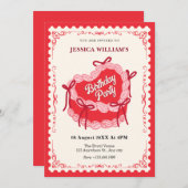 Invitation Joli gâteau d'arc rouge d'anniversaire (Devant / Derrière)