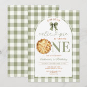 Invitation Joli gâteau de premier anniversaire à carreaux ver (Devant / Derrière)