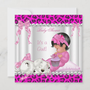 Invitation Joli gâteau pour fille de baby shower Rose Léopard