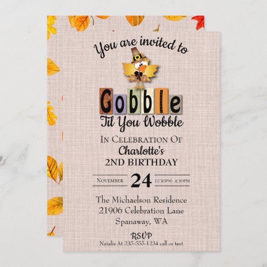 Invitation Joli Gobble Jusqu'À Ce Que Vous Tournez Anniversai (Devant / Derrière)