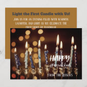 Invitation Joli Golden Hanoukka Chanukah Menorah Lumières (Devant / Derrière)