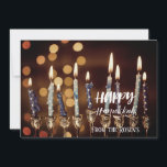 Invitation Joli Golden Hanoukka Chanukah Menorah Lumières<br><div class="desc">Une belle et impressionnante invitation d'une menorah éclairée et des bougies contre une ambiance arrière - plan et hivernale scintillante. Les détails au verso de la carte pour vous permettre de personnaliser. Passez des vacances heureuses ❀</div>
