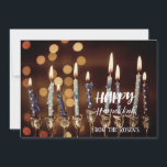 Invitation Joli Golden Hanoukka Chanukah Menorah Lumières<br><div class="desc">Une belle et impressionnante invitation d'une menorah éclairée et des bougies contre une ambiance arrière - plan et hivernale scintillante. Les détails au verso de la carte pour vous permettre de personnaliser. Passez des vacances heureuses ❀</div>