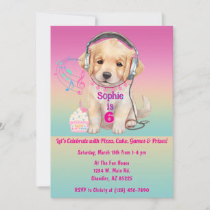 Invitation Joli Golden Retriever Chiot Personnalisé Anniversa