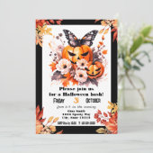 Invitation Joli Halloween Floral Citrouille Bash Party (Debout devant)