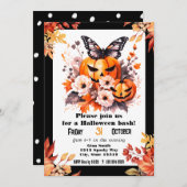 Invitation Joli Halloween Floral Citrouille Bash Party (Devant / Derrière)