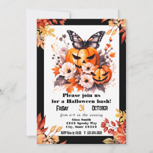 Invitation Joli Halloween Floral Citrouille Bash Party