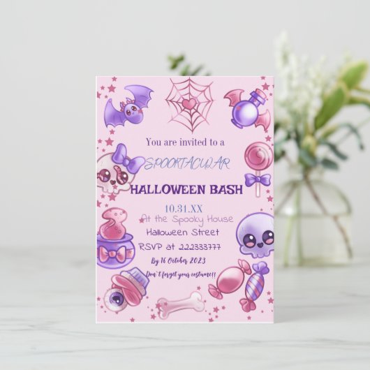 Invitation Joli Halloween rose (Debout devant)