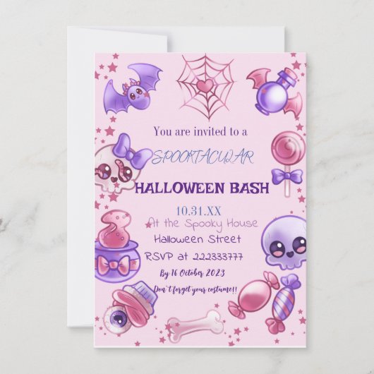 Invitation Joli Halloween rose (Devant)