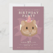 Invitation Joli hamster d'anniversaire aux tons feutrés (Devant)