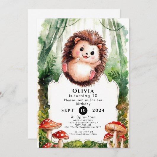 Invitation Joli Hérisson coloré Anniversaire (Devant / Derrière)