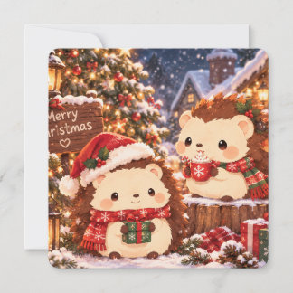 Invitation Joli hérisson de Noël, vacances d'hiver Kawaii