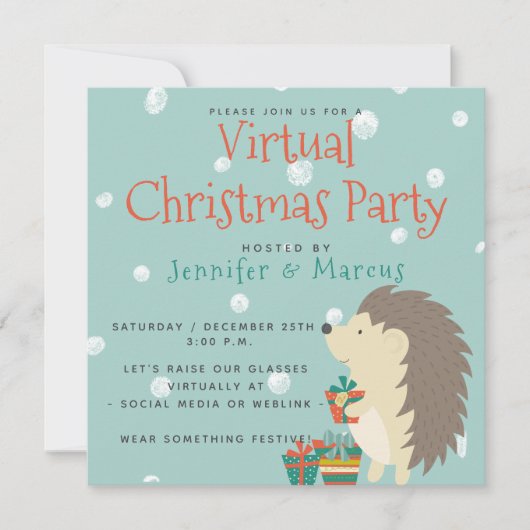 Invitation Joli hérisson | Fête virtuelle de Noël (Devant)
