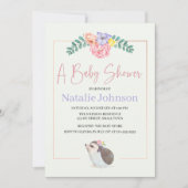 Invitation Joli Hérisson rose bébé Baby shower fille (Devant)