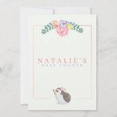 Invitation Joli Hérisson rose bébé Baby shower fille (Dos)