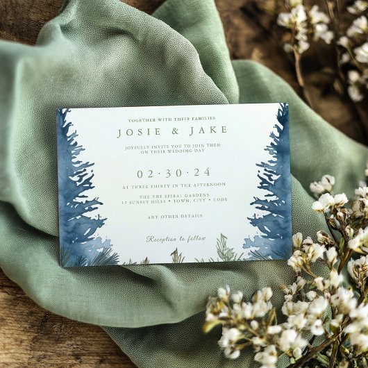 Invitation Joli hiver neigeux pins vert