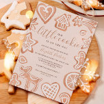 Invitation Joli hiver Noël petit baby shower biscuit<br><div class="desc">Un joli petit biscuit est en route,  une adorable invitation de baby shower de Noël hiver avec une élégante typographie de police script avec l'illustration de cookies de Noël mignons,  avec coeurs,  orignal,  maison,  étoiles,  gingembre,  sur rose pastel et arrière - plan de neige.</div>