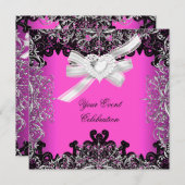 Invitation Joli Hot Rose Blanc Noir Lace Élégante Partie (Devant / Derrière)