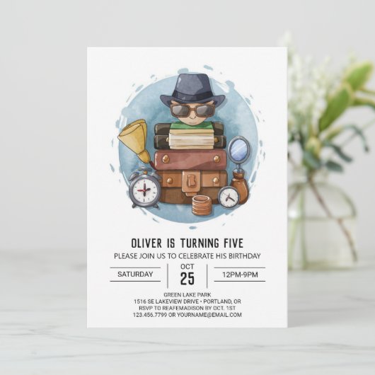 Invitation Joli inspecteur Whimsical Anniversaire (Debout devant)