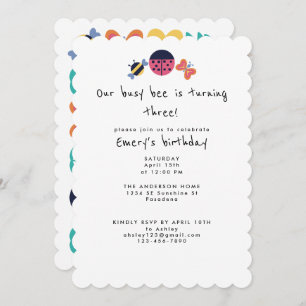 Invitation Joli Jardin Bug Busy Bee Troisième fête d'annivers