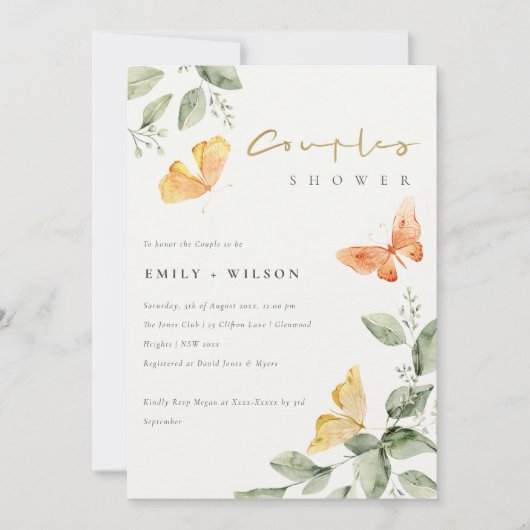 Invitation Joli Jardin Feuillage Papillons Couples Douche (Devant)