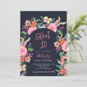 Invitation Joli jardin fleuri aquarelle arche Sweet 16 (Debout devant)
