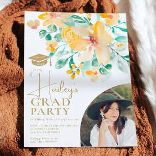 Invitation Joli jardin jaune vert fleuri graduation