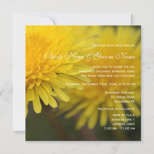 Invitation Joli jaune fleur sauvage mariage (Devant)