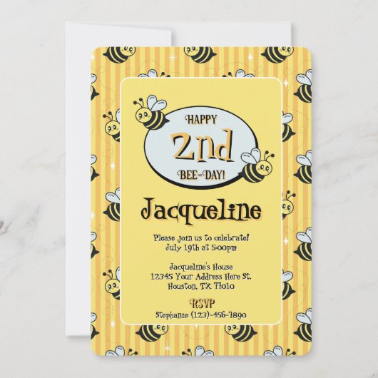Invitation Joli Jaune Jaune Bumblebee rayé Anniversaire (Devant)