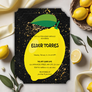 Invitation Joli Jaune Lemon Gold Parties scintillant Baby sho