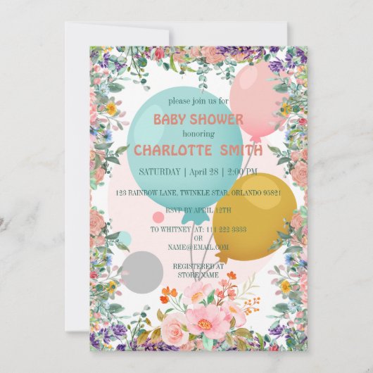 Invitation Joli joli Ballons d'aquarelle baby shower de la fl (Devant)