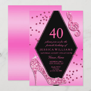 Invitation Joli joli rose élégant 40e anniversaire