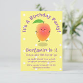 Invitation Joli joyeux mangue jaune dessin animé anniversaire (Debout devant)