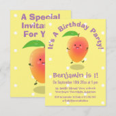 Invitation Joli joyeux mangue jaune dessin animé anniversaire (Devant / Derrière)