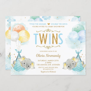 Invitation Joli Jumeaux Garçons Elephant Baby shower Sprinkel