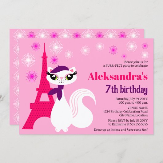 Invitation Joli Kitty Paris Rose Anniversaire (Devant / Derrière)