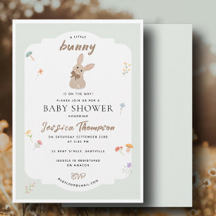 Invitation Joli Lapin Bébé Shower Floral Vert
