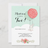 Invitation Joli lapin blanc avec ballons fête d'anniversaire (Devant)