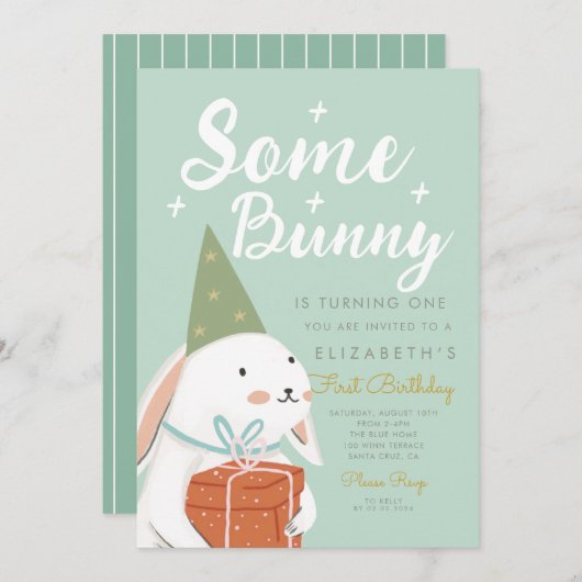 Invitation Joli lapin blanc Un lapin devient un Anniversaire (Devant / Derrière)