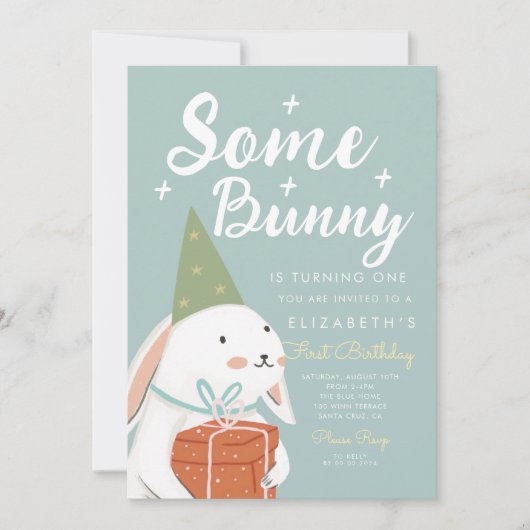 Invitation Joli lapin blanc Un lapin devient un Anniversaire (Devant)