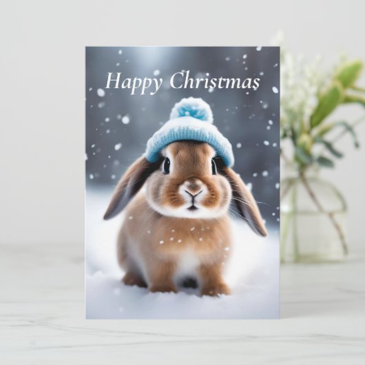 Invitation Joli lapin dans un Casquette Bobble Own ART Noël (Debout devant)
