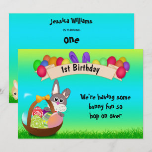 Invitation Joli Lapin Dans Un Panier Pâques 1er Anniversaire